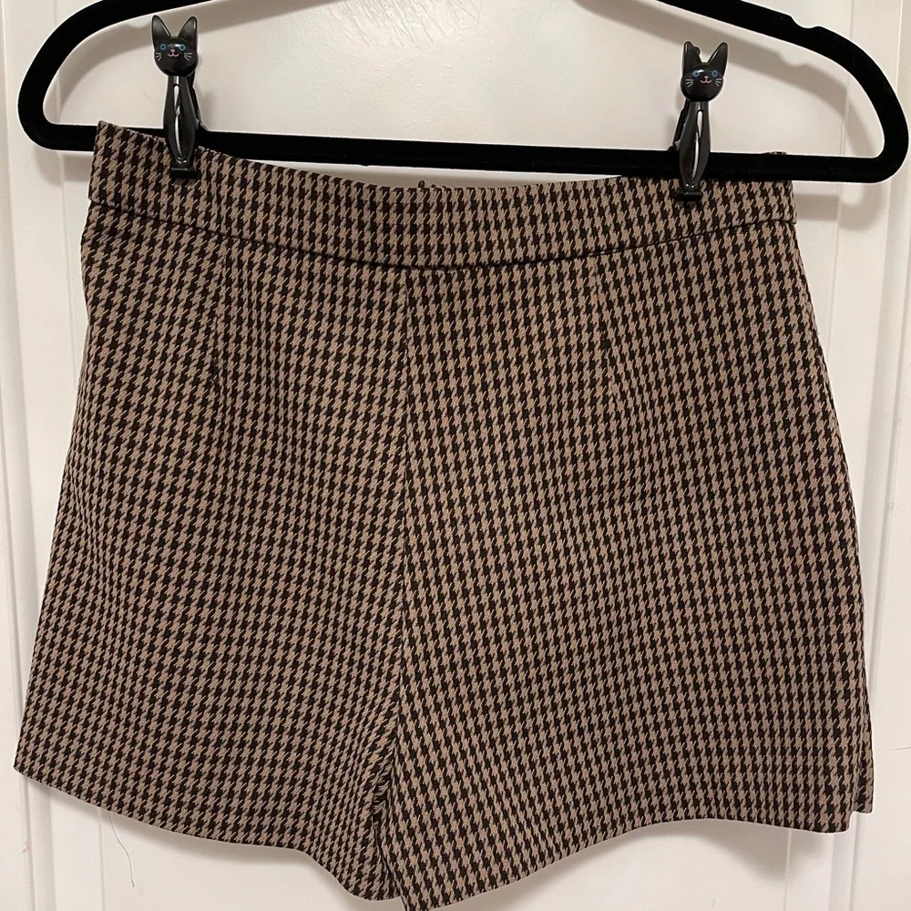 Zara Brown Houndstooth High Waist Tailored Skort Preppy Chic Academia Medium - Picture 3 of 11